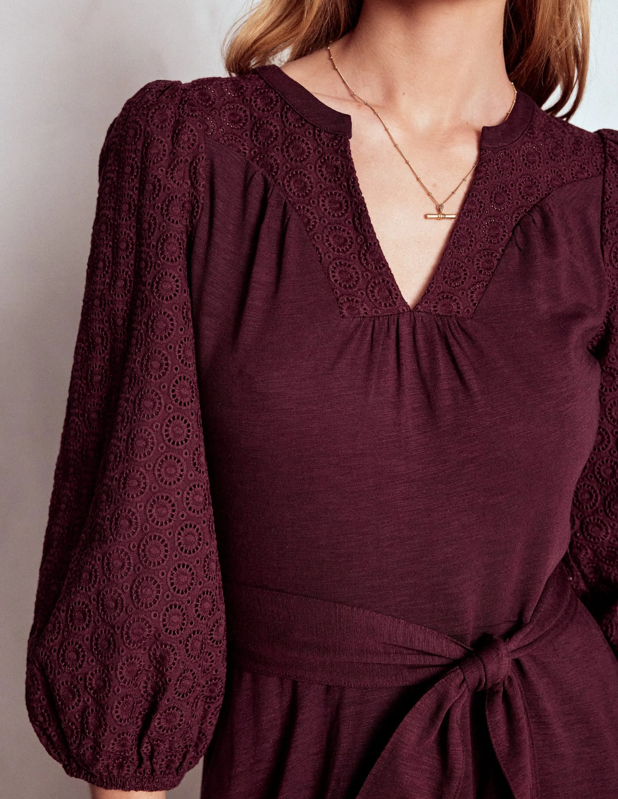 Fun and flirty dress All Day Elegance Eden Broderie Jersey Dress-Dark Cherry