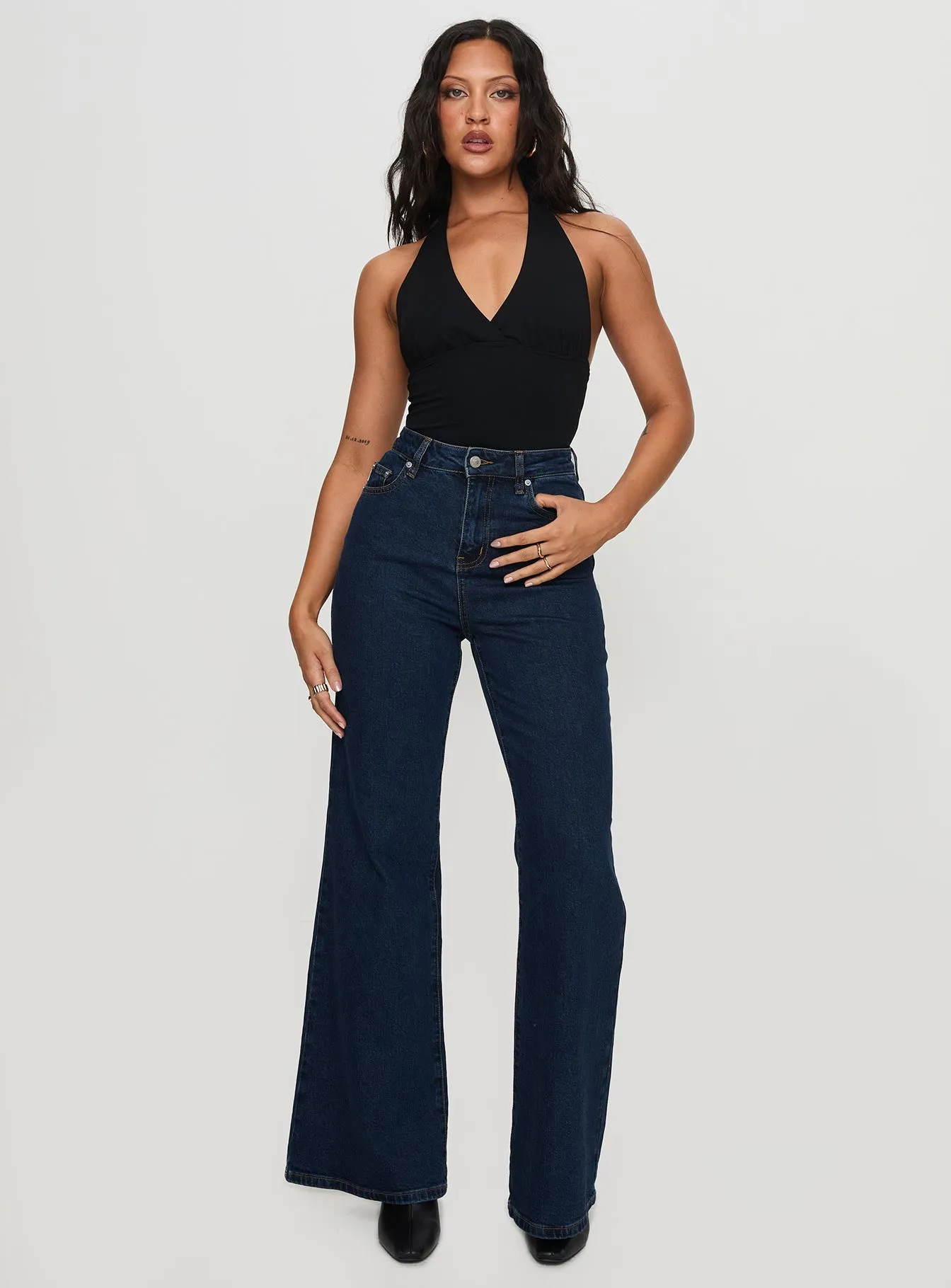 Basic Style Thearlie High Rise Flared Jeans Dark Wash