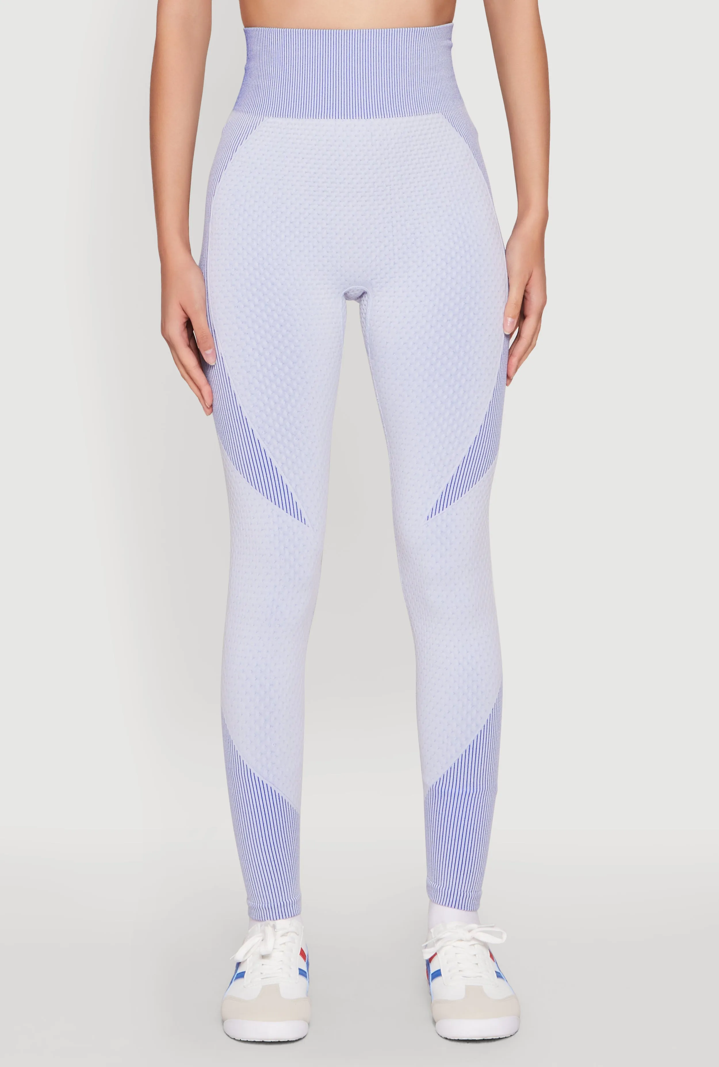 Petite Size Rib Knit high waisted Striped Detail Two Tone Leggings