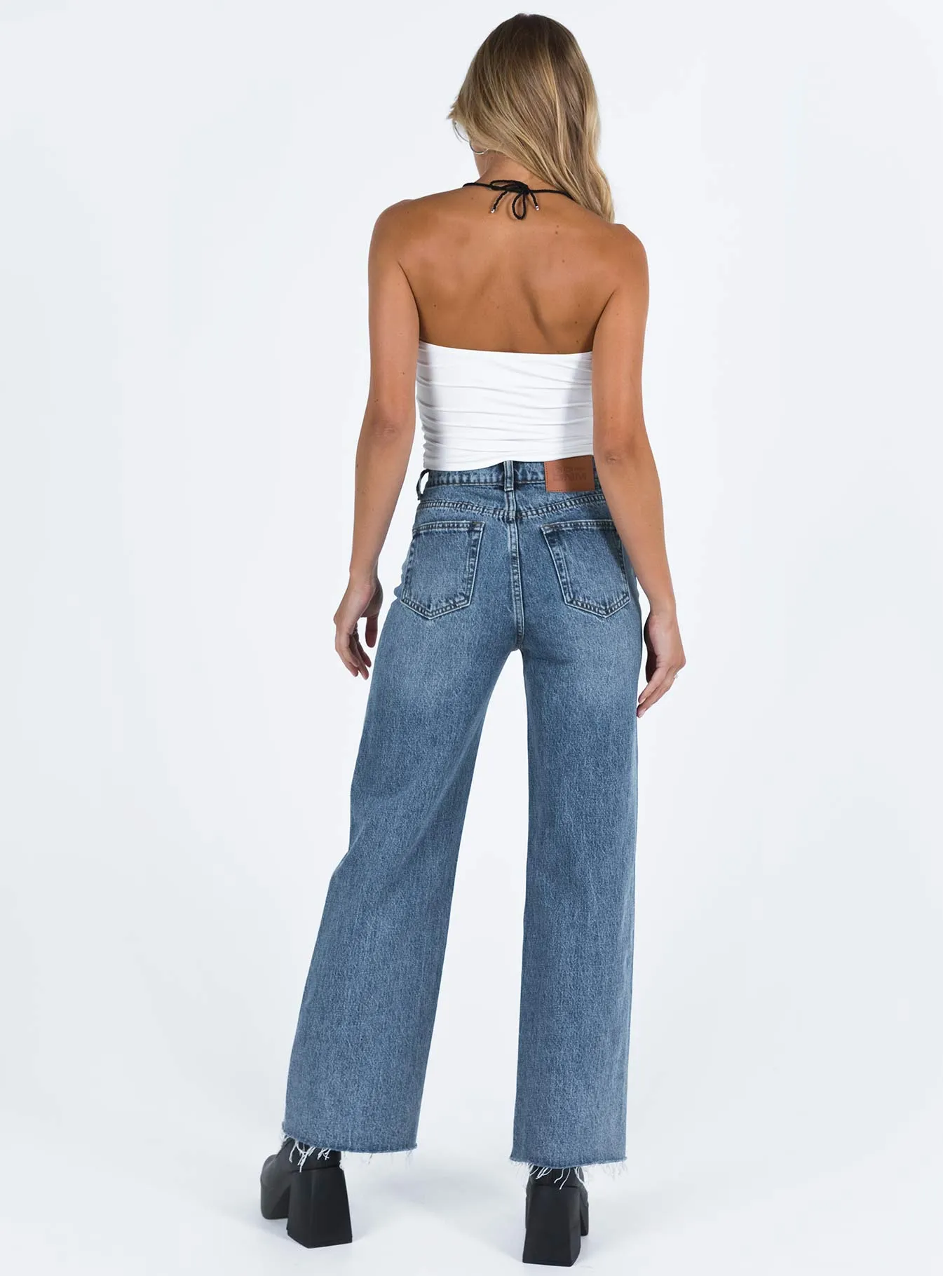 Fawcett High Rise Straight Leg Jeans Mid Blue Wash Unisex Wear Premium Classic Outfit