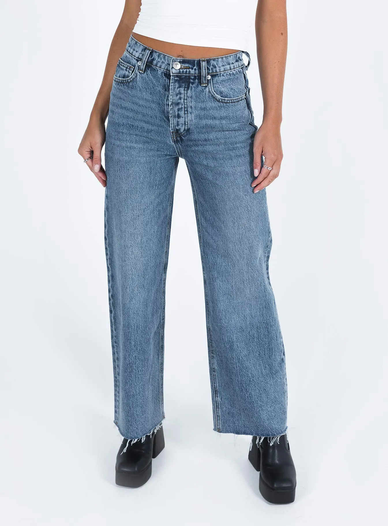 Fawcett High Rise Straight Leg Jeans Mid Blue Wash Street Fashion Trend Setter Holiday Vibes