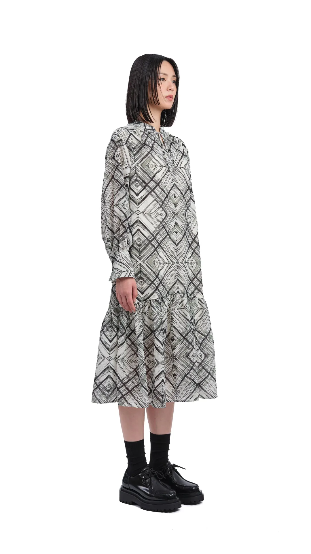 Zen Glow FlexibleWaistband Handcrafted Checker Printed Shirt Dress