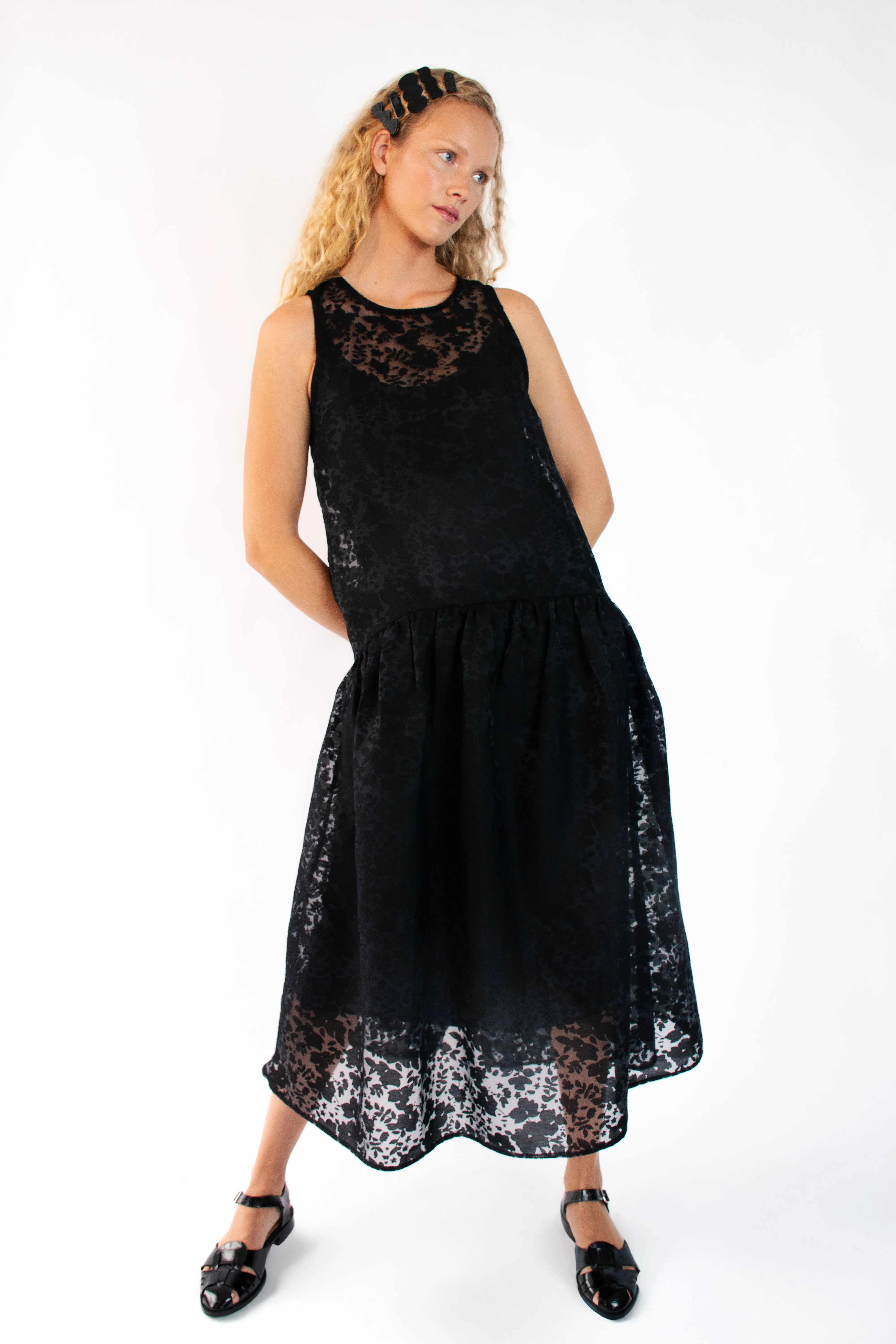 Drop Waist Dress in Organza Surf Mood ShapeRetentionCloth