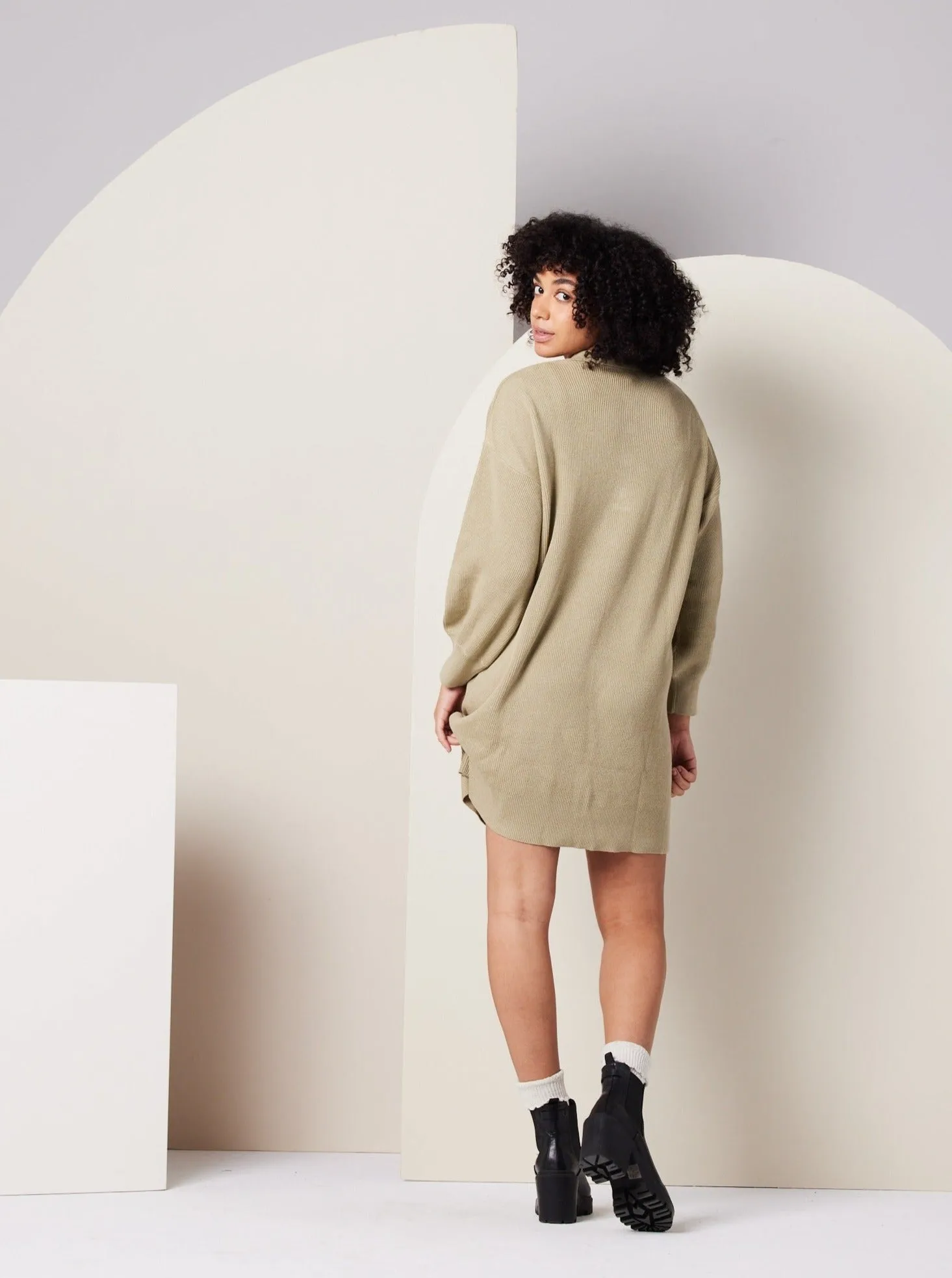 AntiSnagFabric Griffin Sweater Dress - Khaki Green