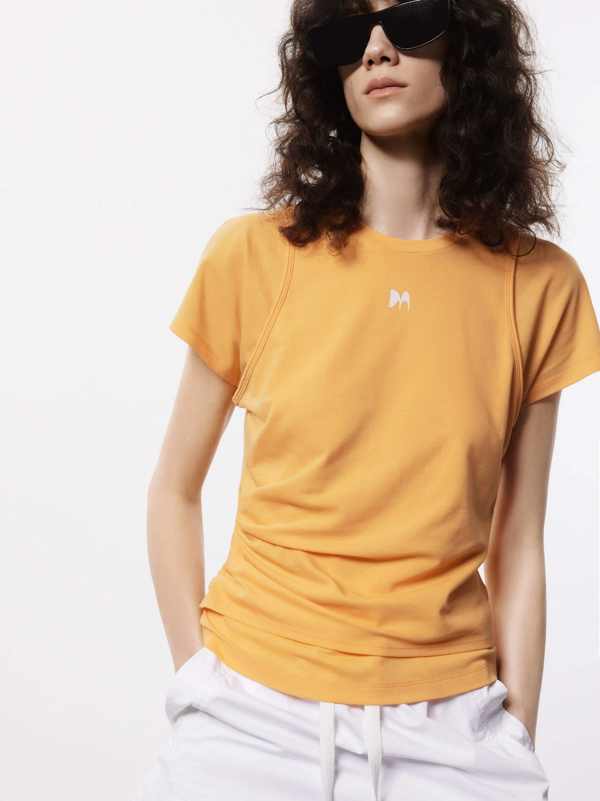 Layered Detail Cotton T-shirt Outdoor Style Trend Wrinkle Resistant Material