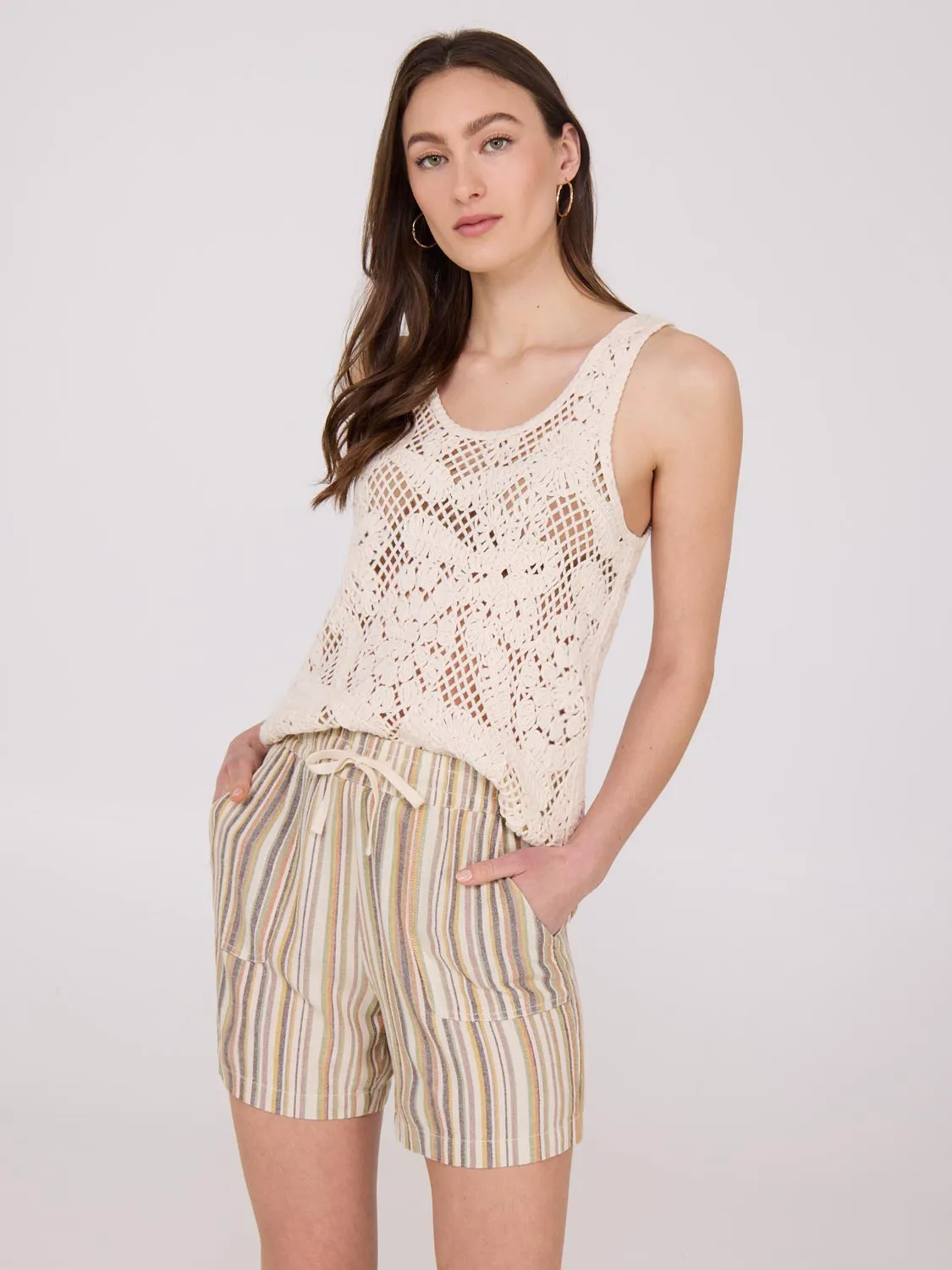 Shimmer Core World Tone Scoop Neck Crochet Cotton Tank Top
