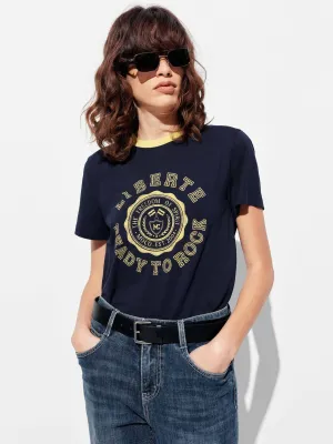 Contrasted Neck Printed T-shirt Comfy Wear Durable Collar Construction