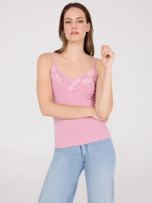 SweatWickingLining EcoFriendlyDye Lace Trim V-Neck Tank Top