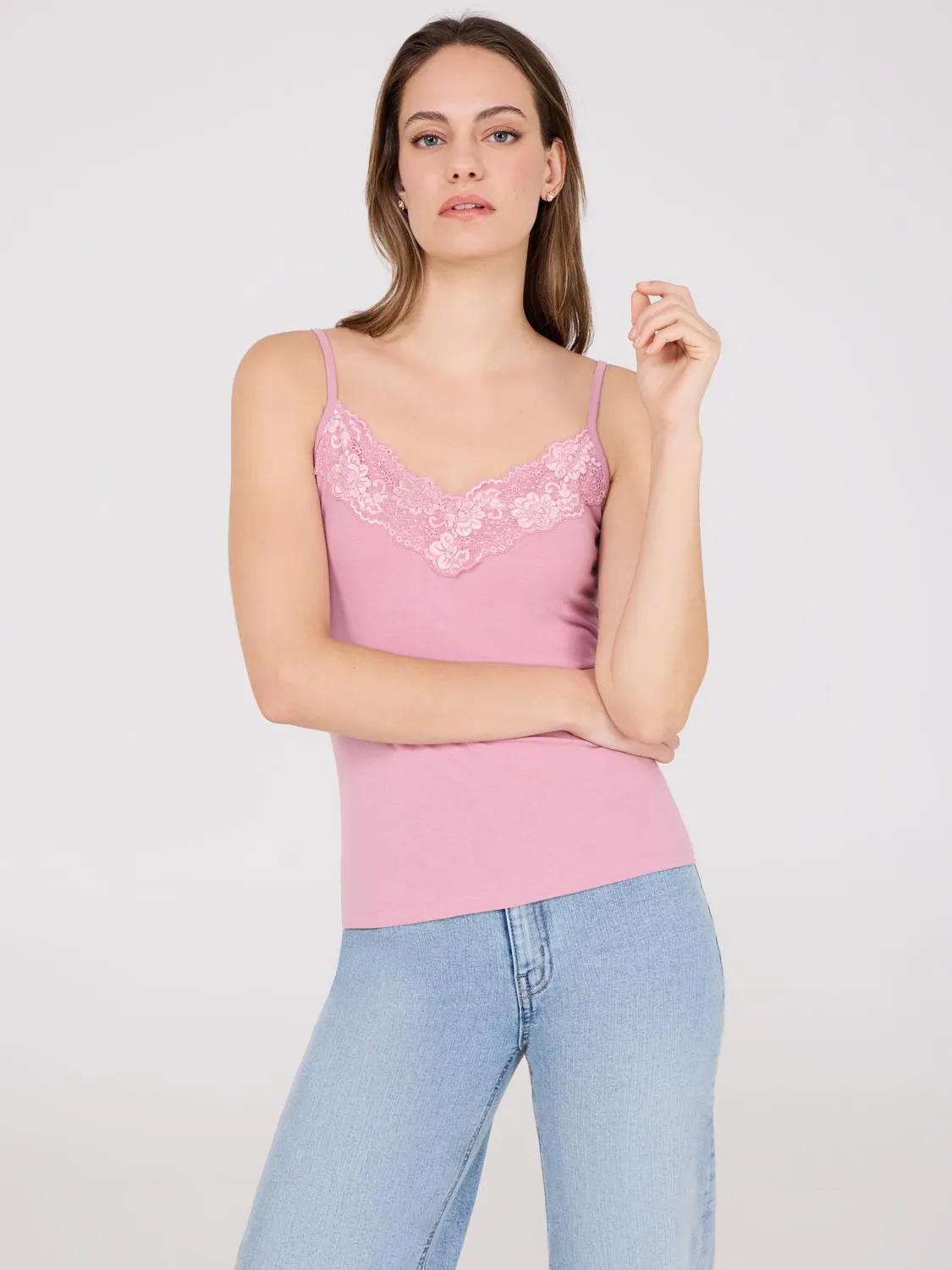 SeamlessPockets Lace Trim V-Neck Tank Top