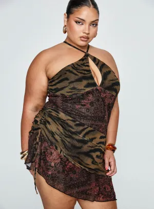 Syrefena Halter Mini Dress Multi Curve Street Spice and Versatile evening mini dress.
