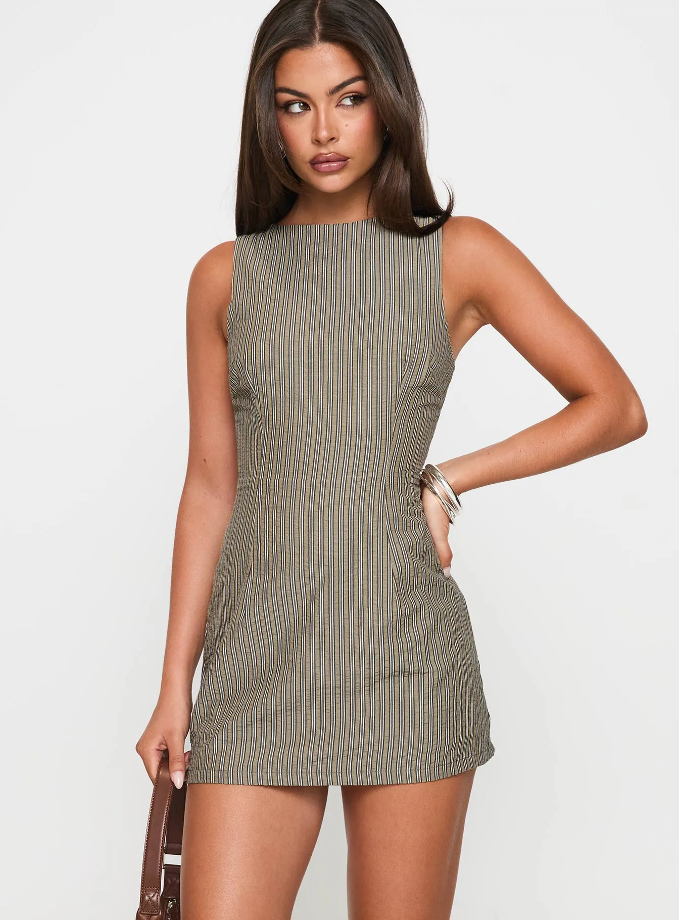 Pop Beat Ruched Bodice Structure Yumiko Romper Green Stripe