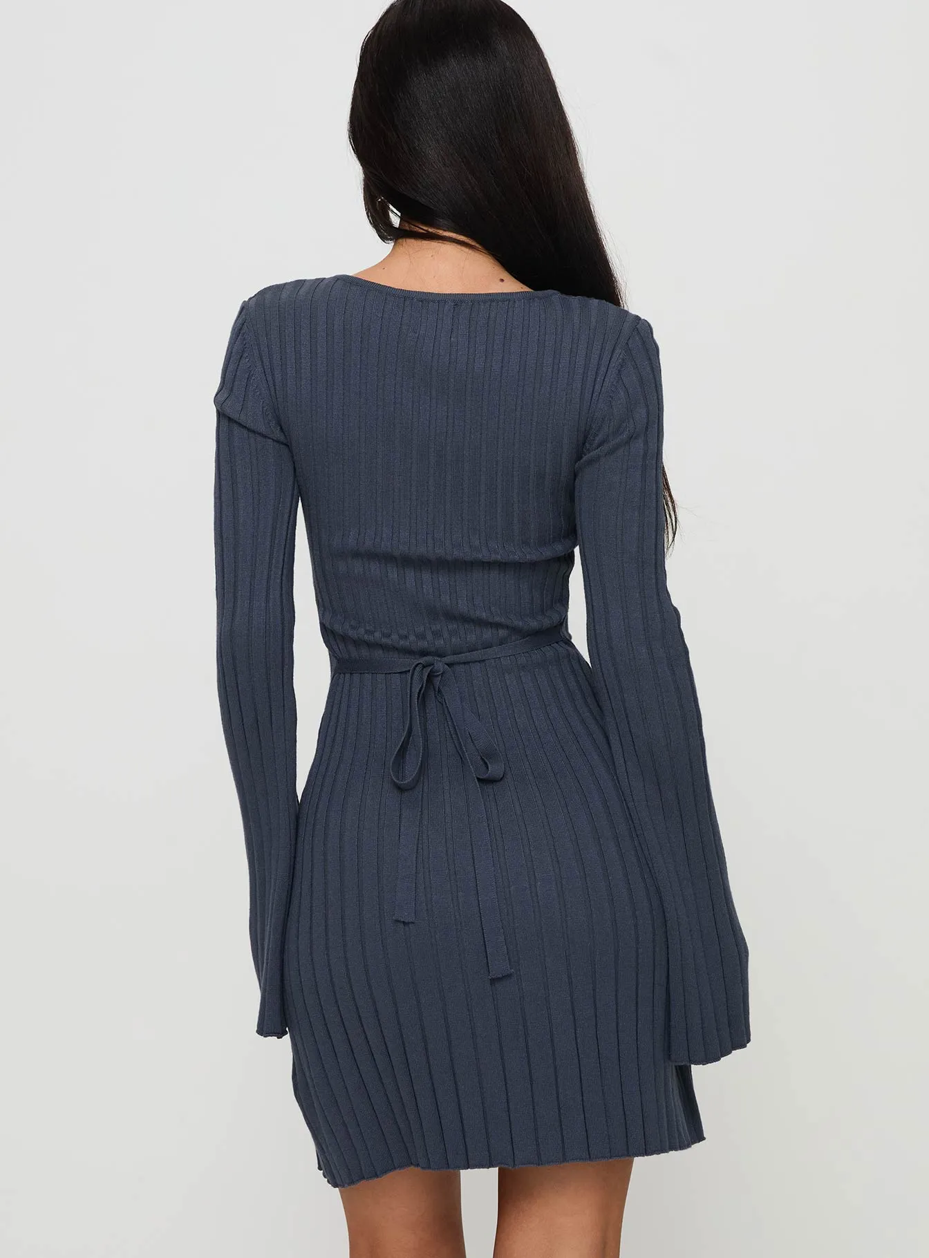 Liberte Ribbed Long Sleeve Mini Dress Charcoal Comfortable party wear Overlapping Panel Design