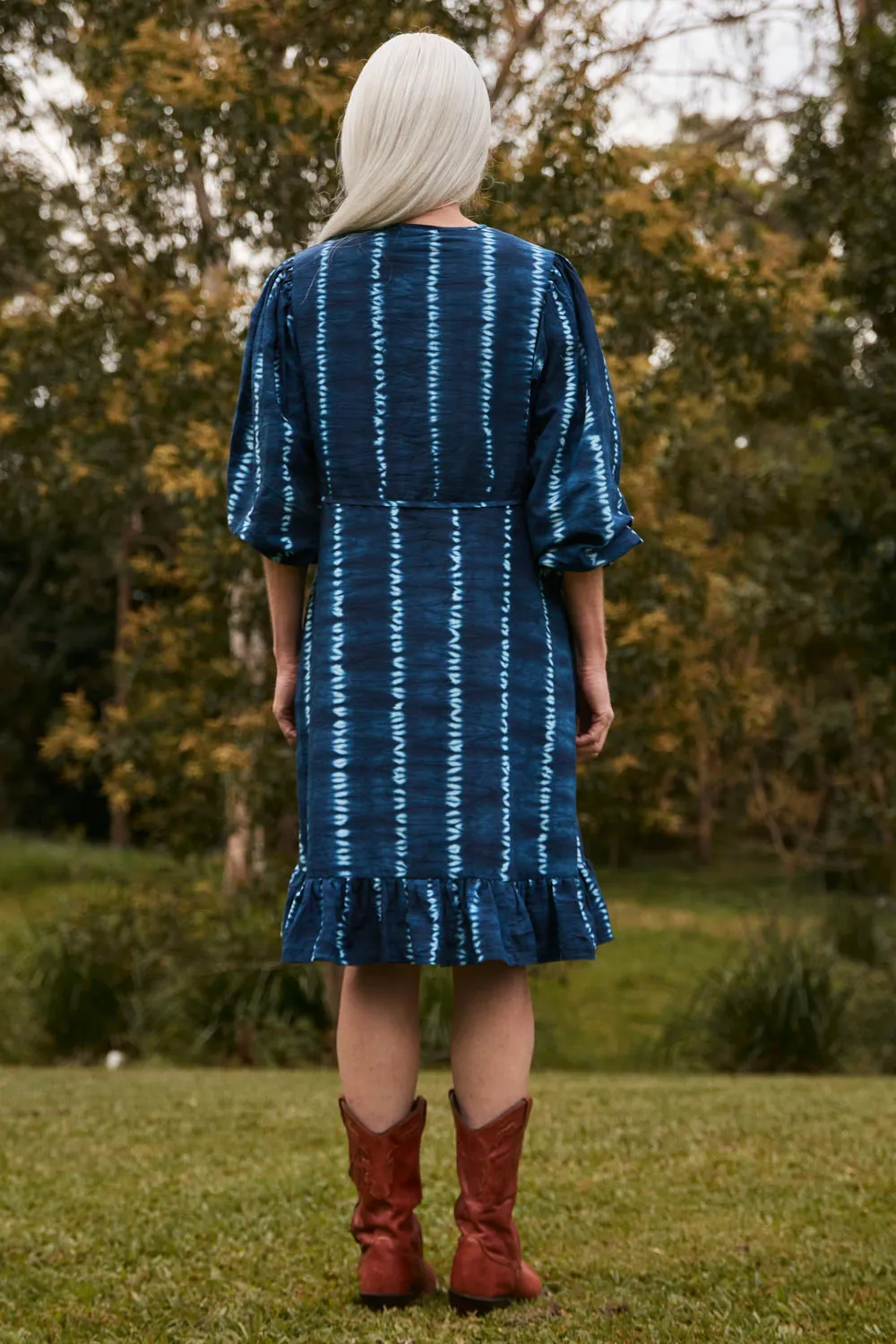Bonnie Short Umbrella Dress in Shibori Echo Joyful Mood