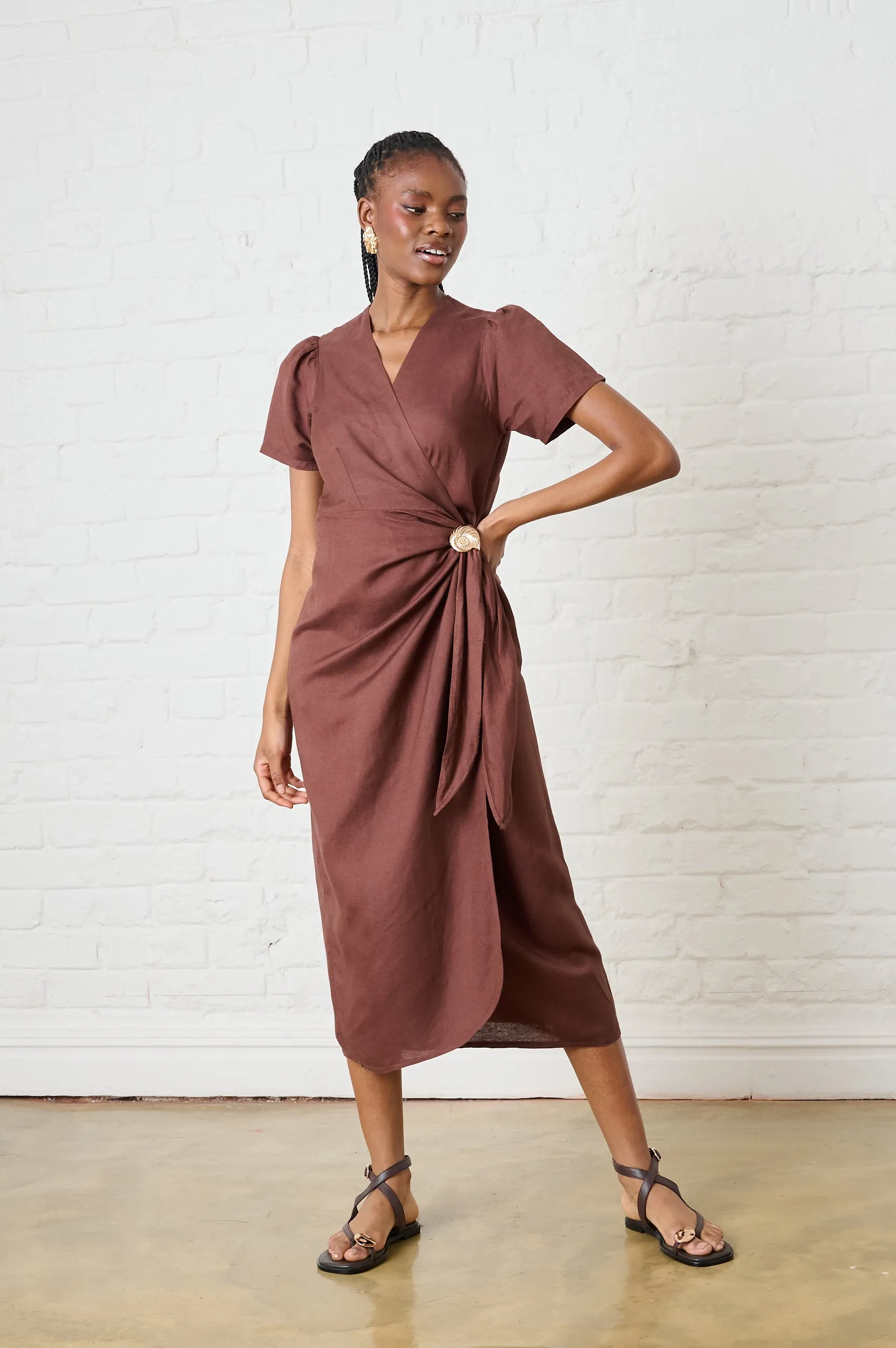 Eco Core Cocoa Shell Linen Wrap Dress