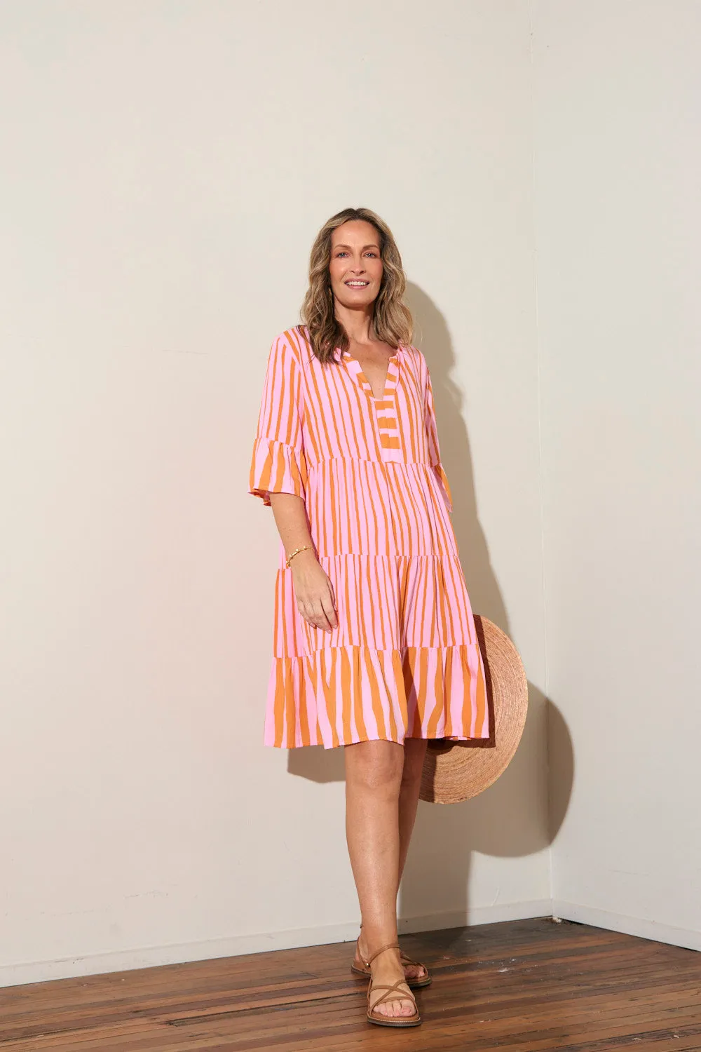 Scout Tiered Dress in Coral Spring Airflow Vents