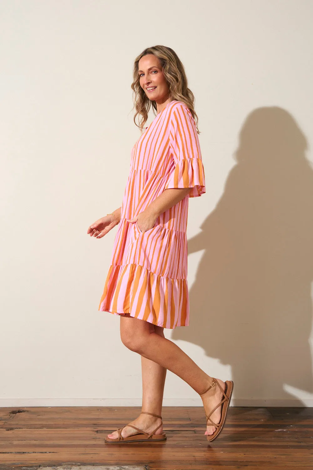Breathable mesh lining Scout Tiered Dress in Coral Spring