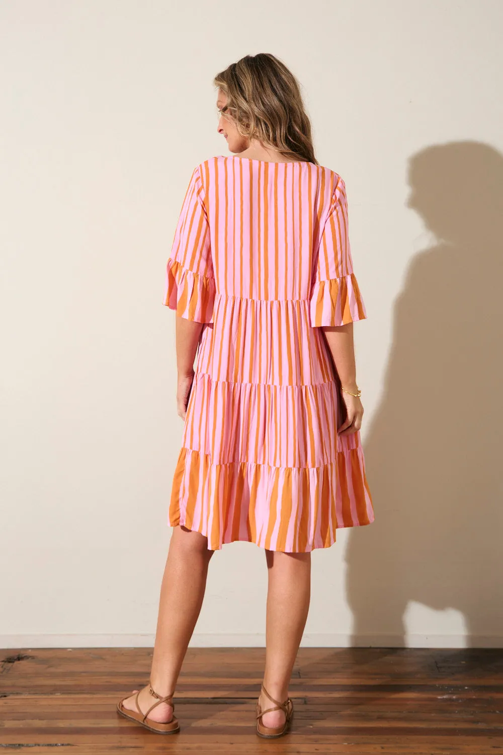 Sustainable Base Scout Tiered Dress in Coral Spring