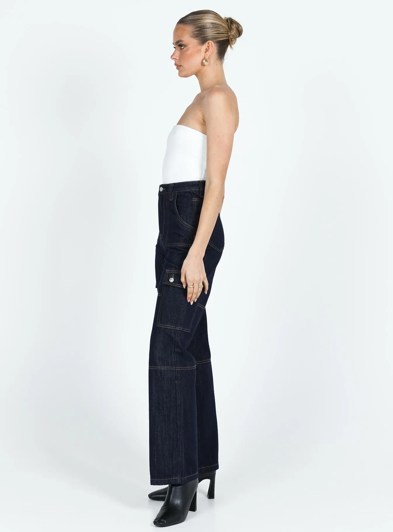 Anti Pilling Technology Modern Minimalist Fashion Lover Whitaker Cargo Jeans Dark Denim