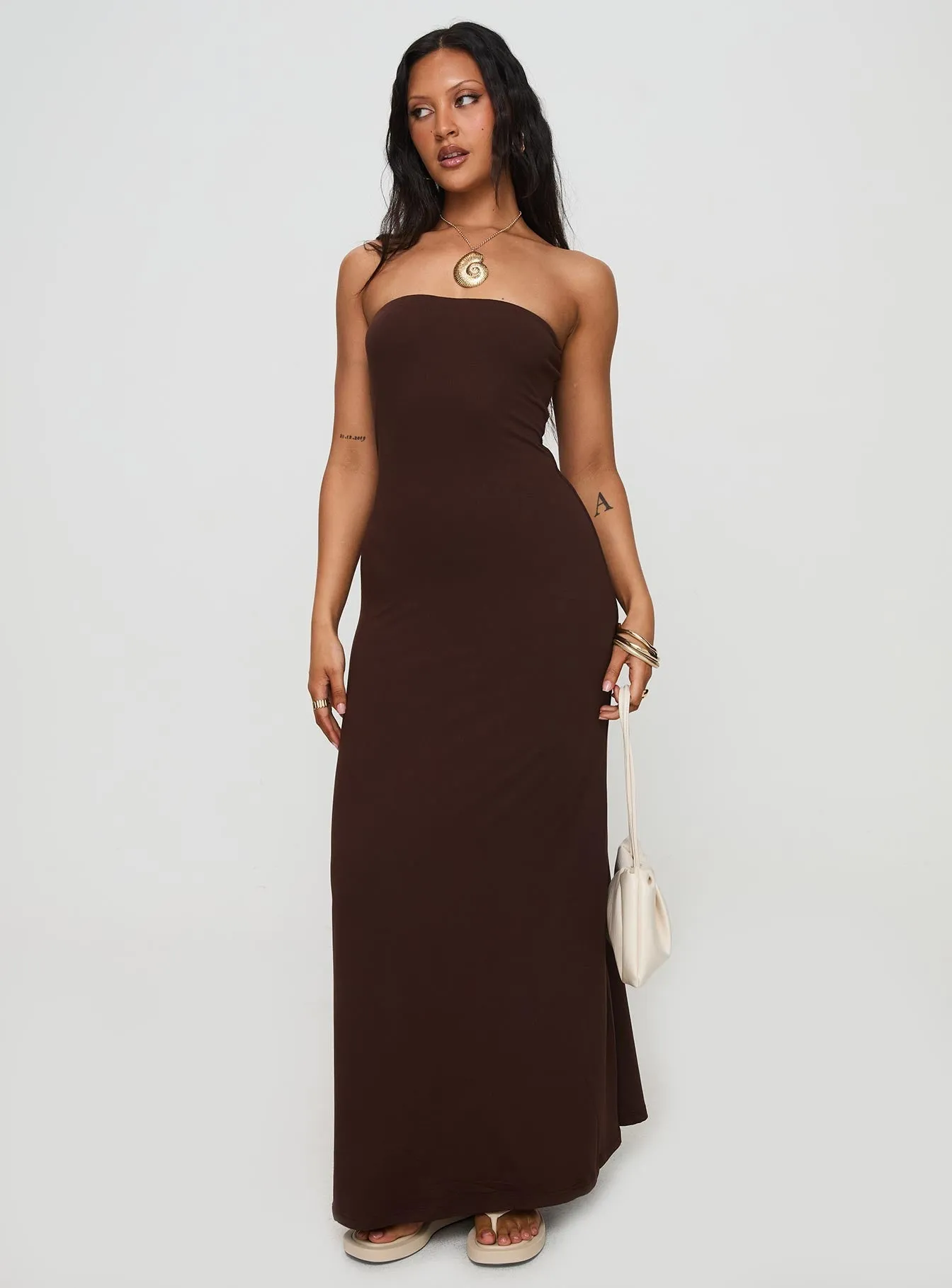 Fall Path Bellaire Strapless Maxi Dress Brown