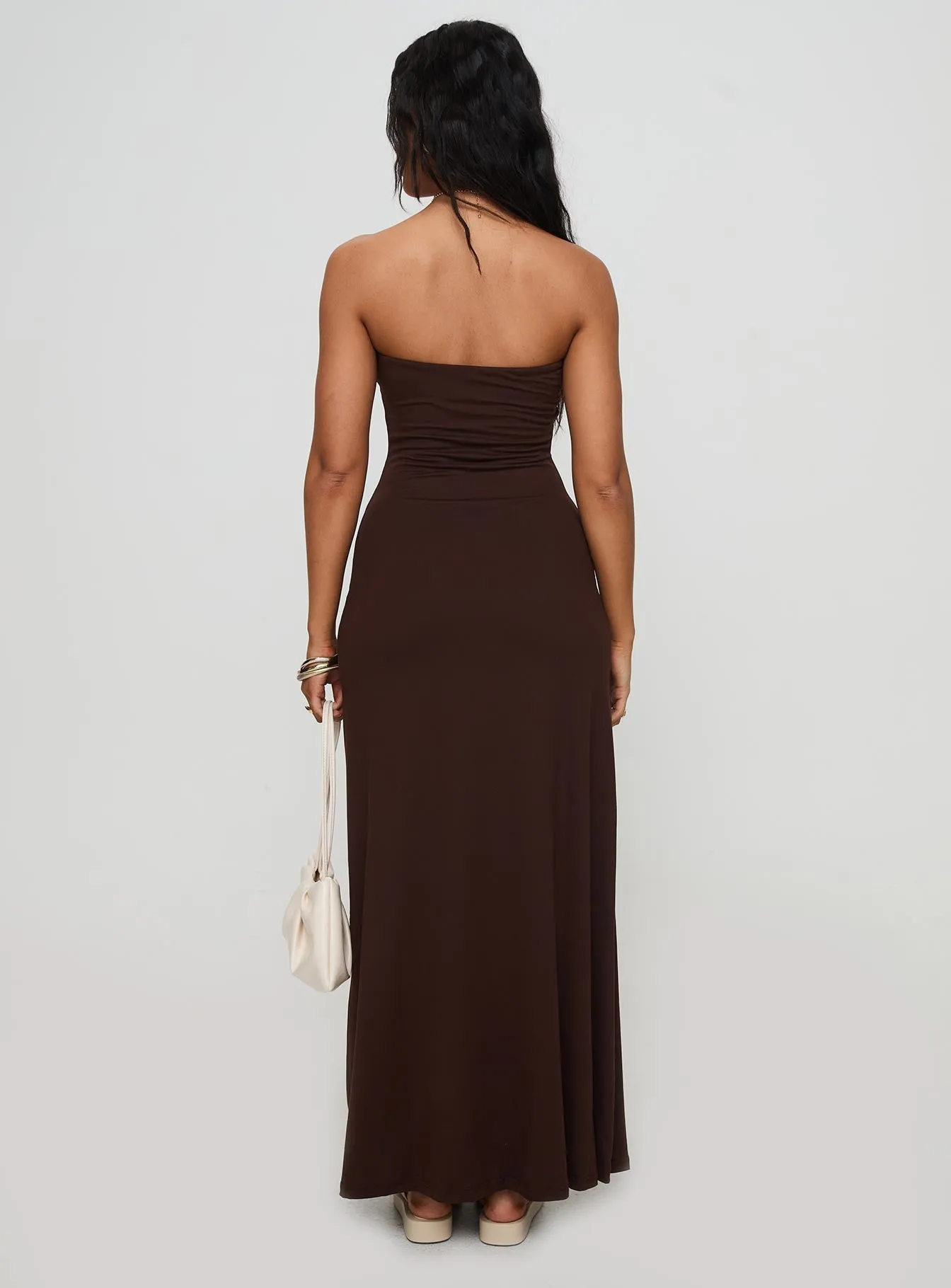 Crystal Glow Chrome Glow Bellaire Strapless Maxi Dress Brown