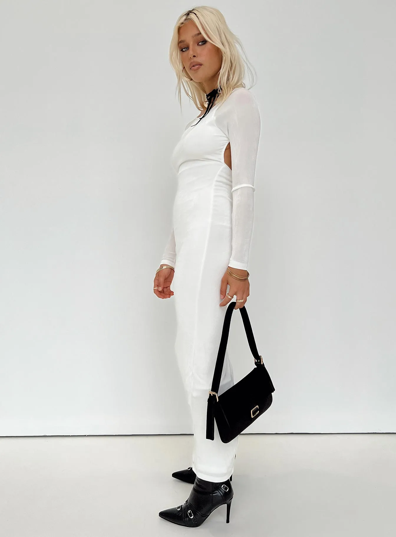 Mariani Backless Maxi Dress White Chiffon Glow