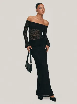 Pinot Grigio Long Sleeve Lace Maxi Dress Black Galaxy View Onyx Shine