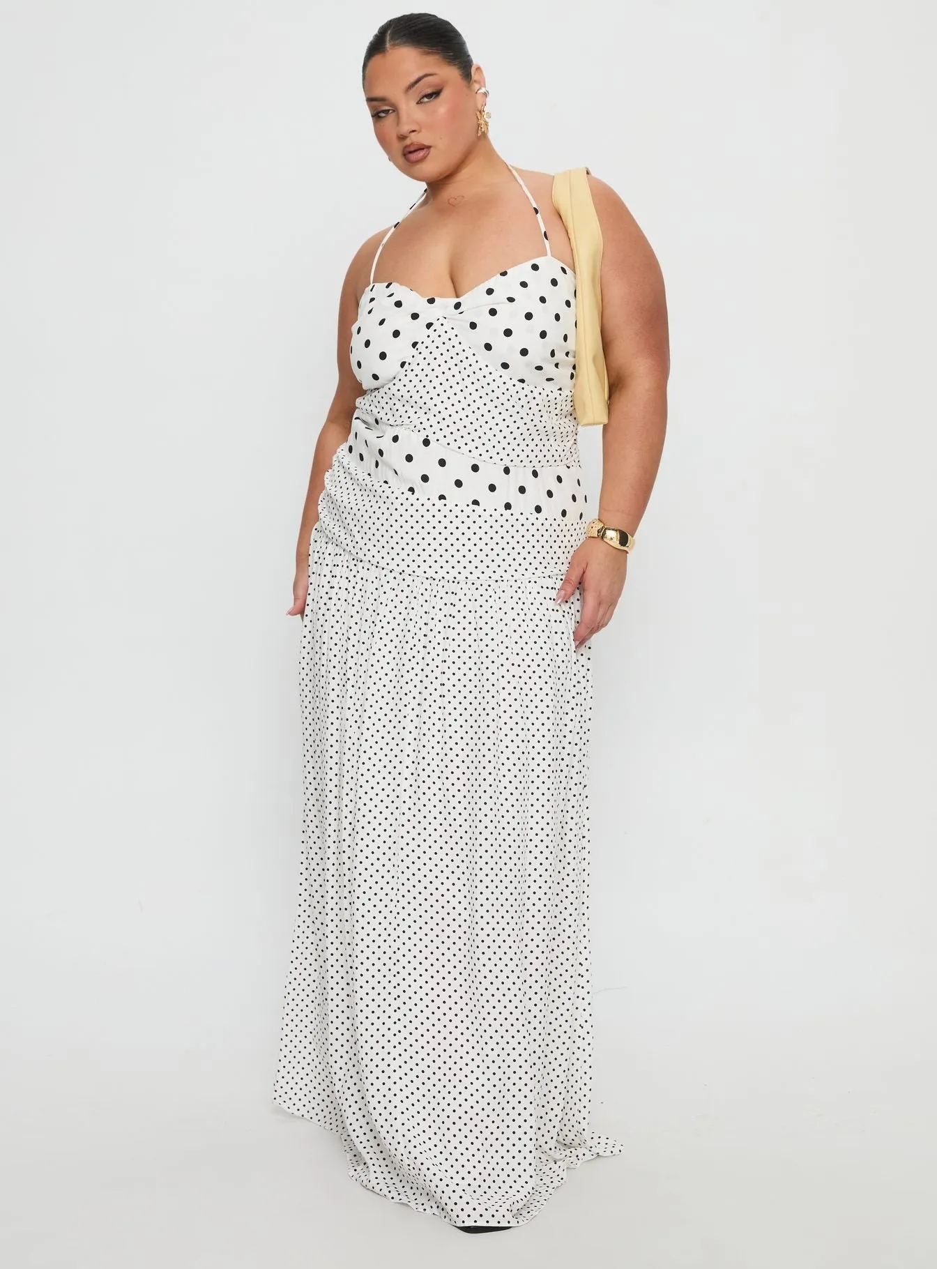 Animal Print Marguerite Halter Maxi Dress White Polka Curve