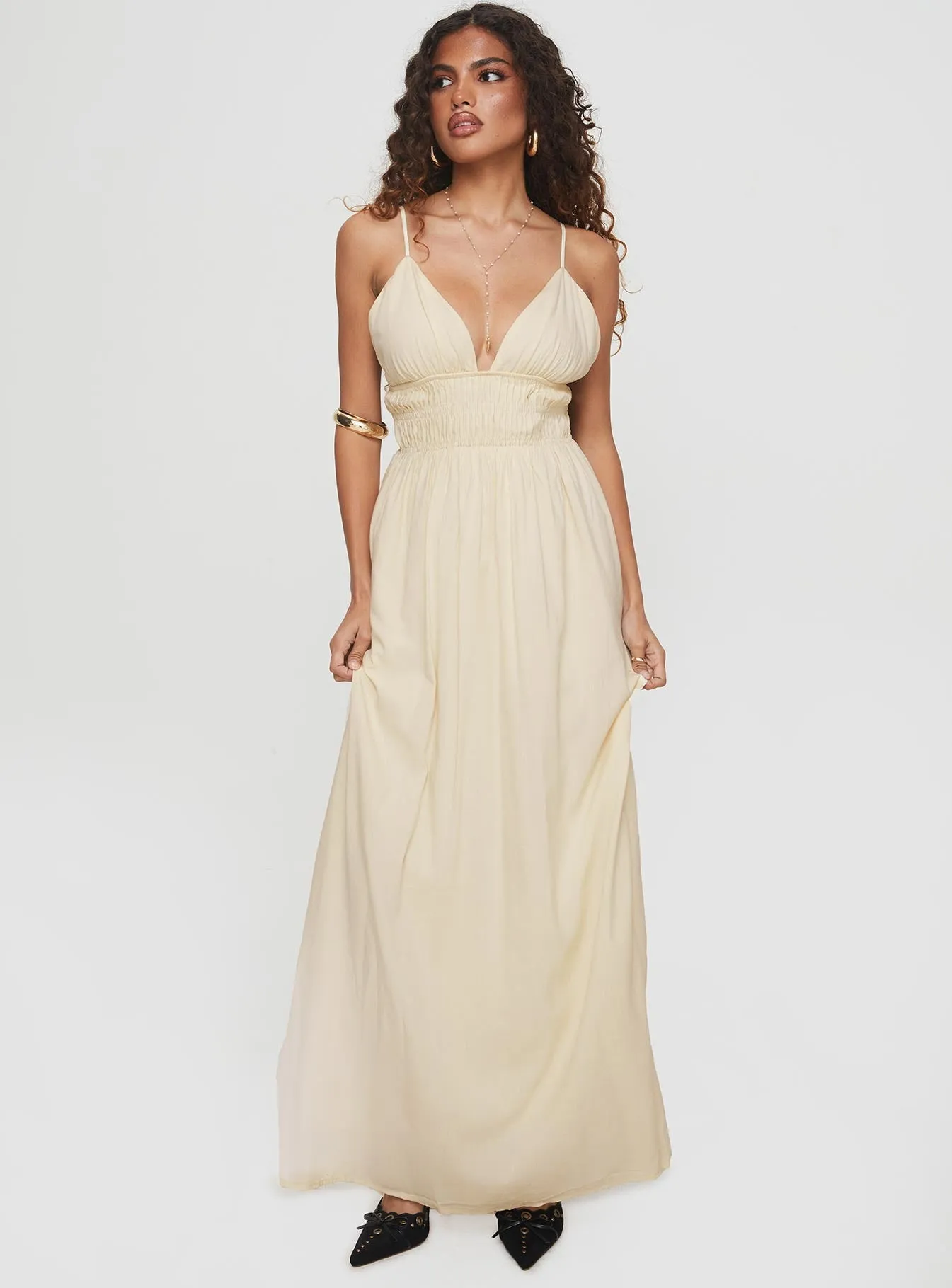 Maysen Maxi Dress Cream The timeless style of this dress ensures that it will remain a staple in your wardrobe for years to come Patch Work