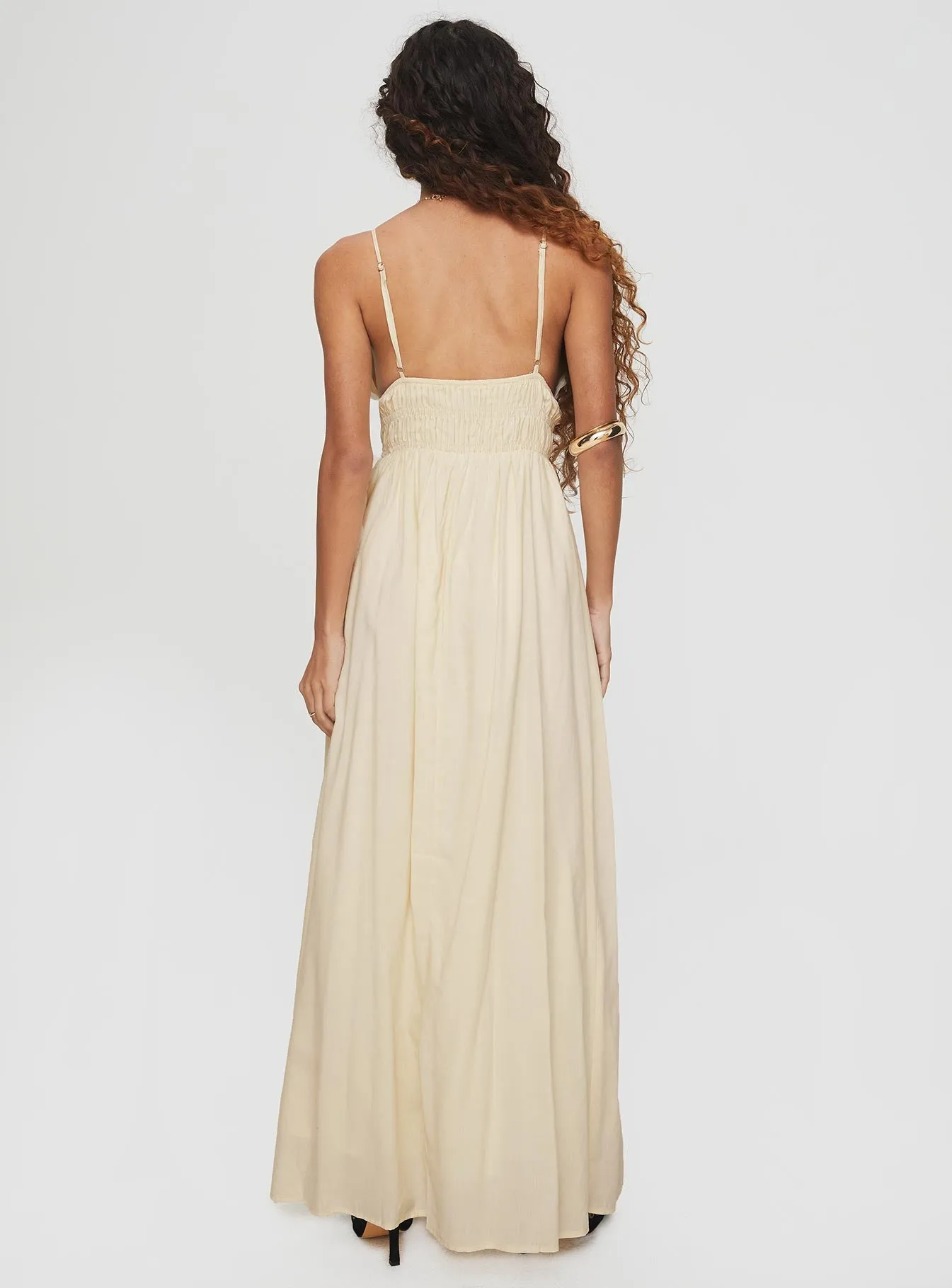 Maysen Maxi Dress Cream embroidery work