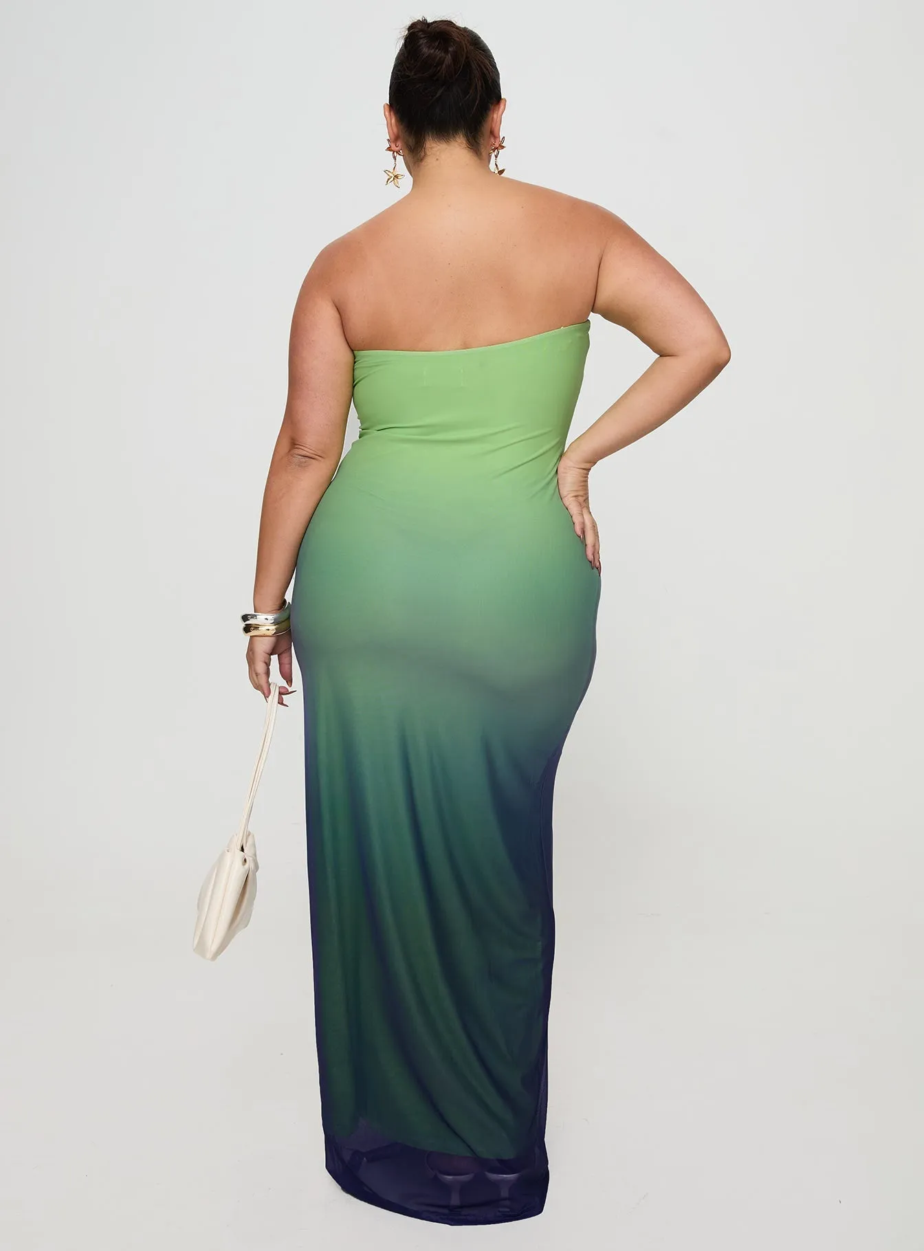 Bride Maid Harbor Stroll Stolen Love Strapless Maxi Dress Blue / Green Ombre Curve