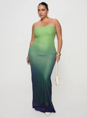 With its relaxed fit this dress is perfect for both casual and formal settings Stolen Love Strapless Maxi Dress Blue / Green Ombre Curve