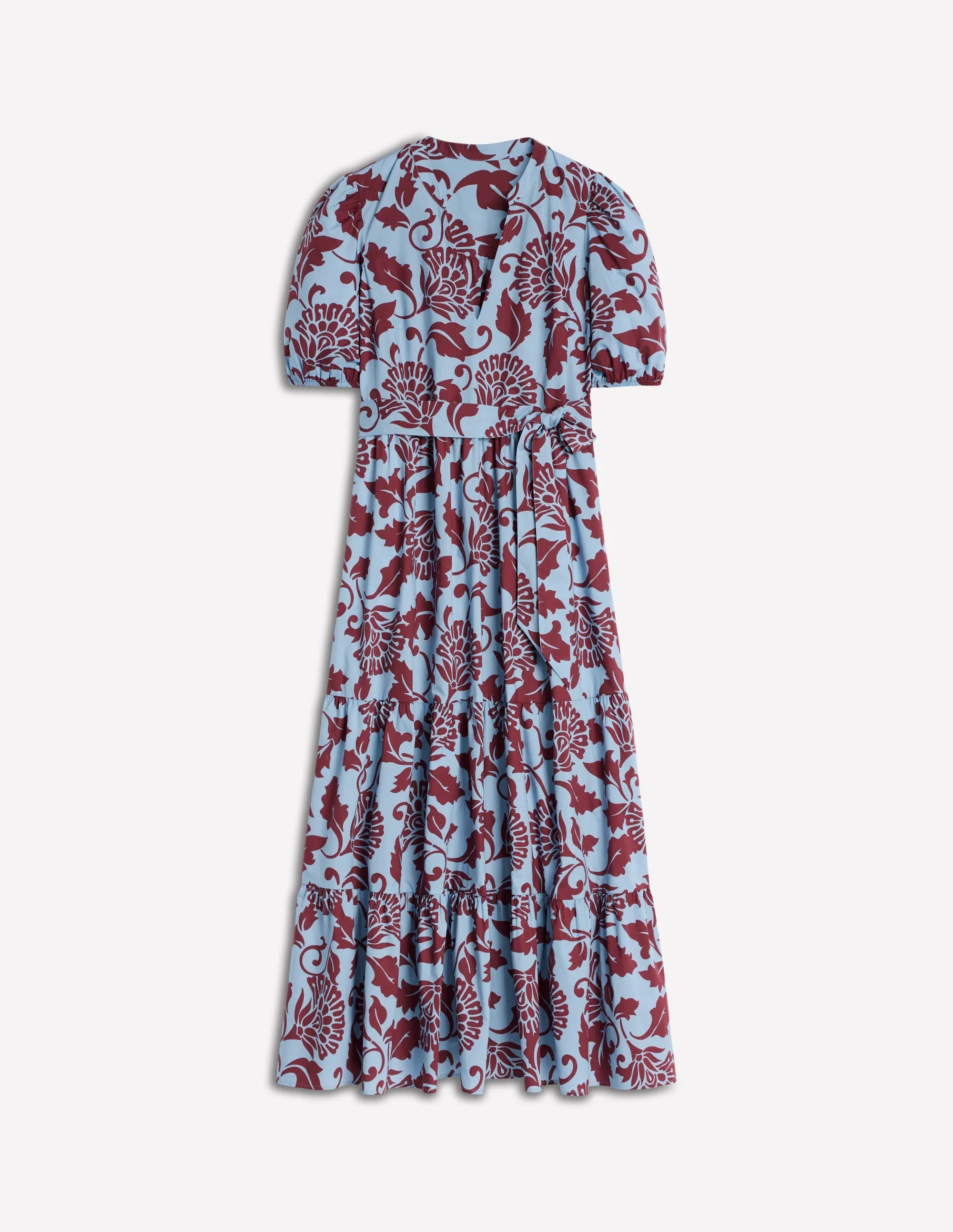 Christabel Cotton Midi Dress-Glacier Blue, Ornate Vine Wood Scent