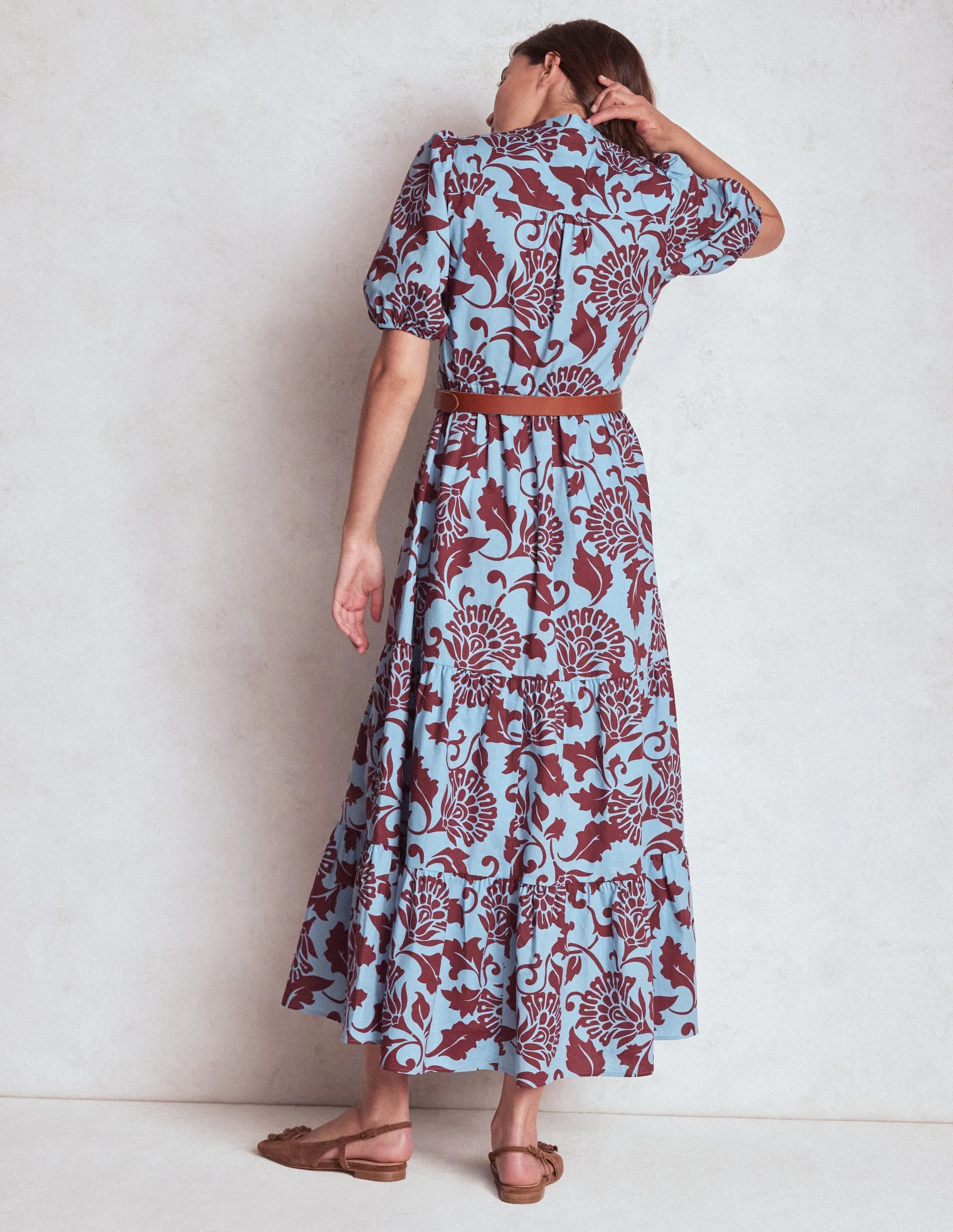 Christabel Cotton Midi Dress-Glacier Blue, Ornate Vine Polished Ease