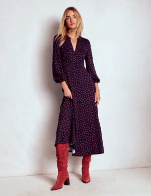 Toast Time Day-to-night versatile dress Ivy Smocked Midi Dress-French Navy, Painted Dot