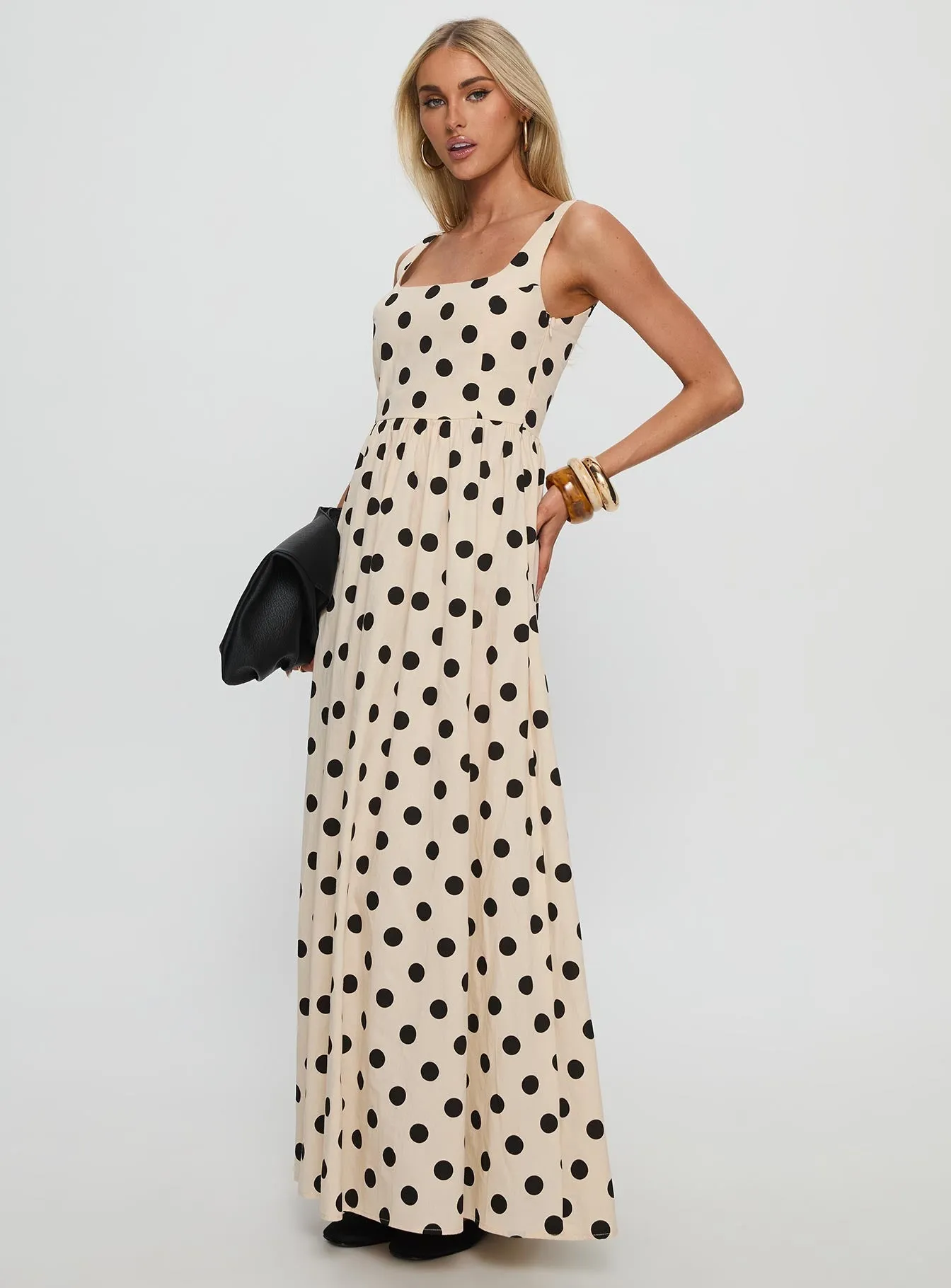 Belt Tie Cartmel Maxi Dress Cream / Polka Dot