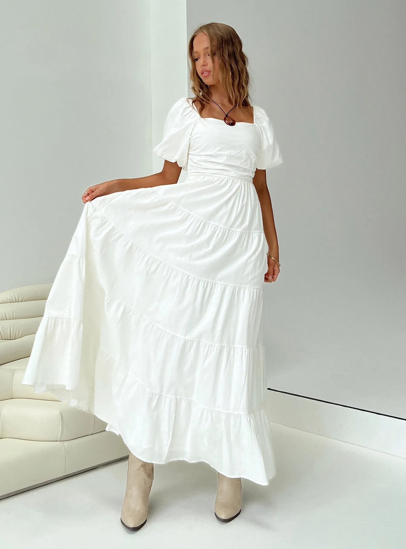 Garrity Maxi Dress White Opal Shine