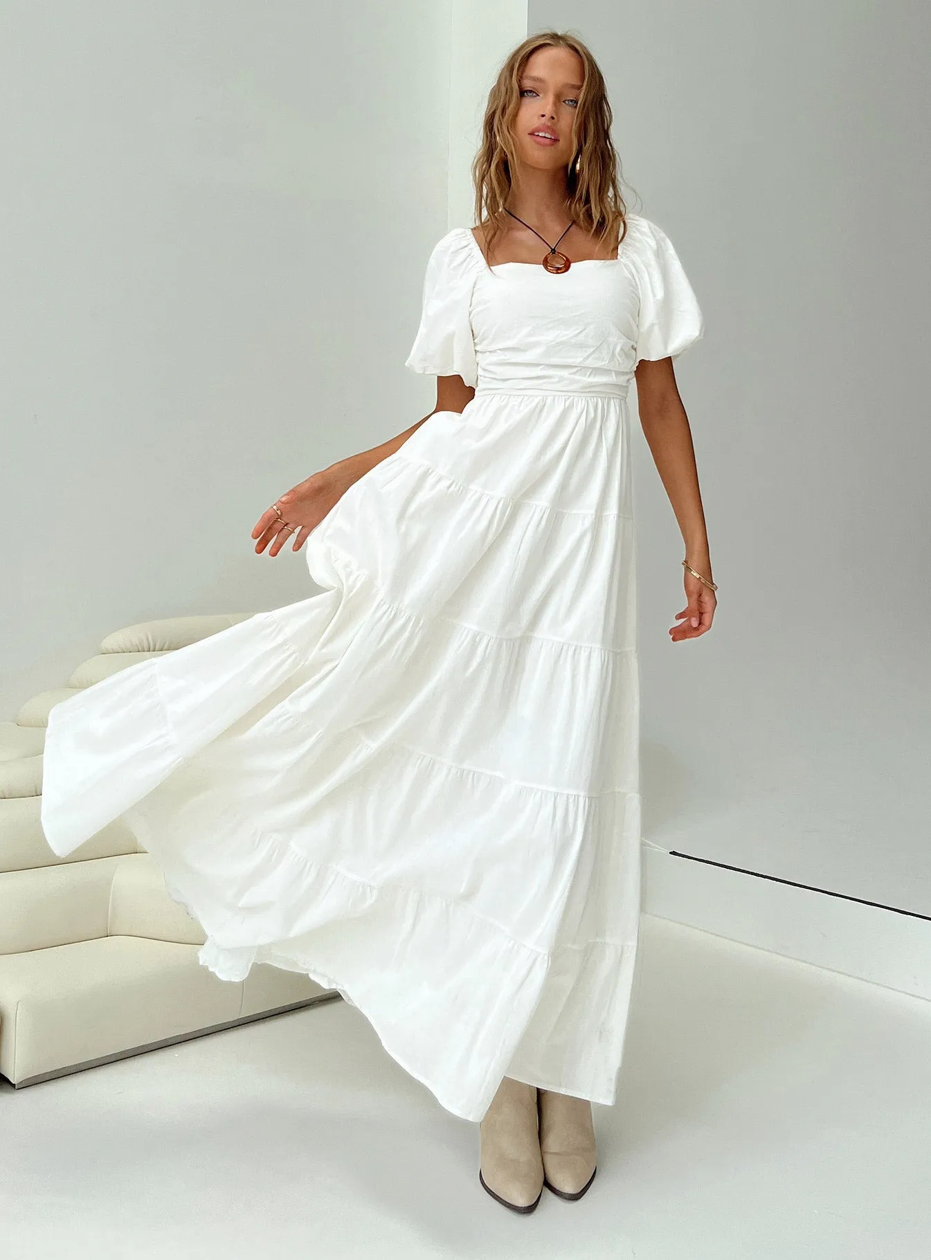 Garrity Maxi Dress White Topaz Shine