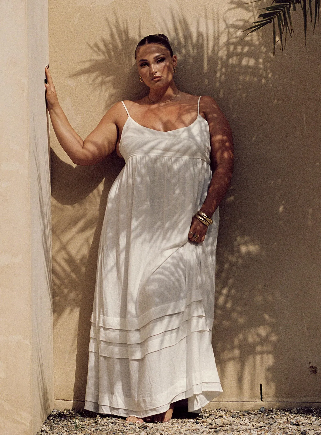 Milden Linen Blend Maxi Dress White Curve Voile Glow Coral Reef
