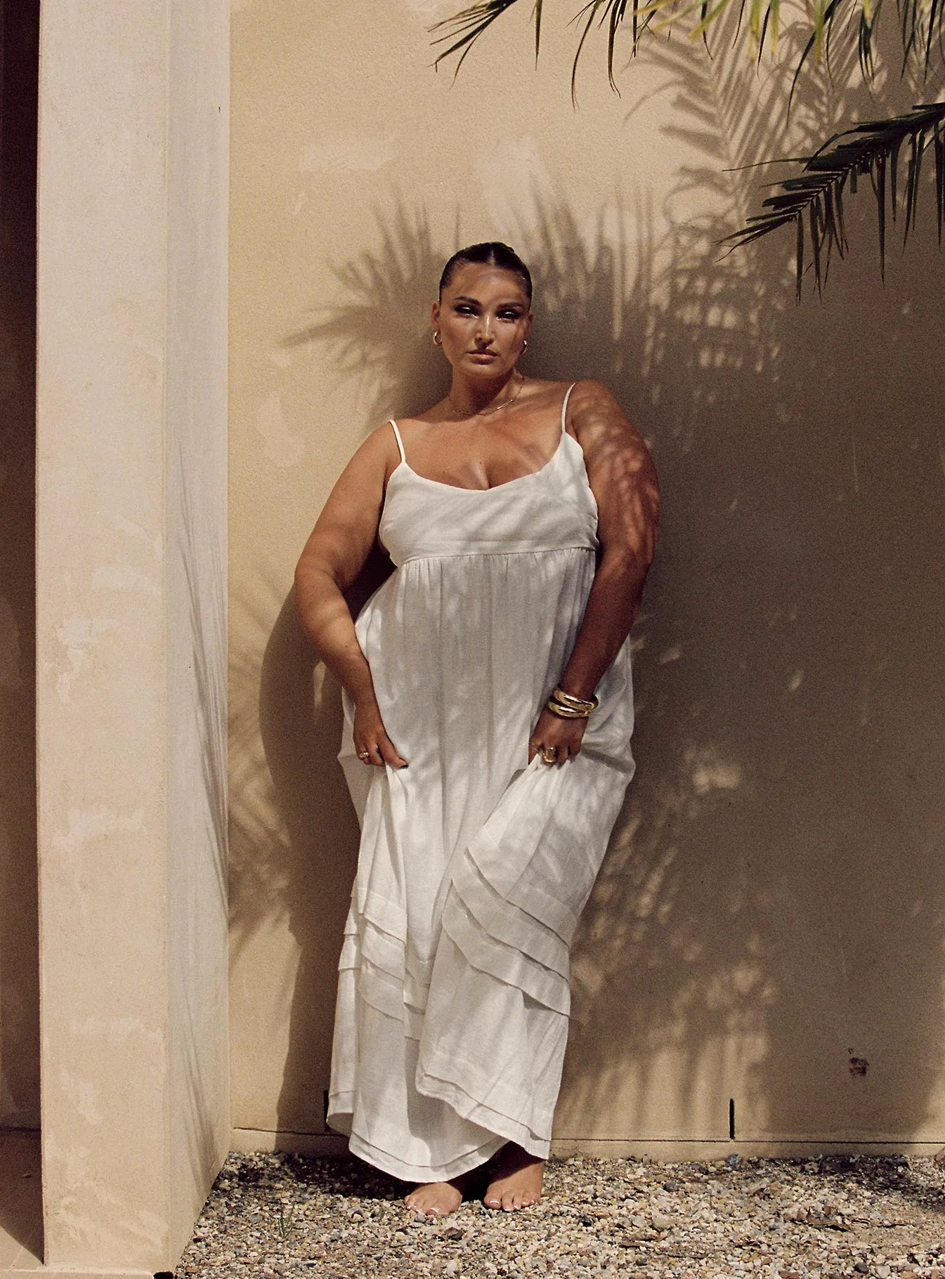 Cherry Bloom Milden Linen Blend Maxi Dress White Curve