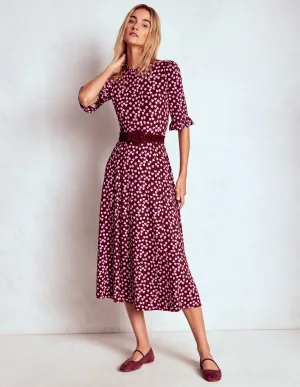 Fashionable knee-length piece Ruffle Seamed Midi Dress-Chestnut, Heart Cascade