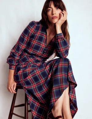 Cassie Check Tea Dress-Navy, Green and Red Check Classic Cool Stylish below-the-knee gown