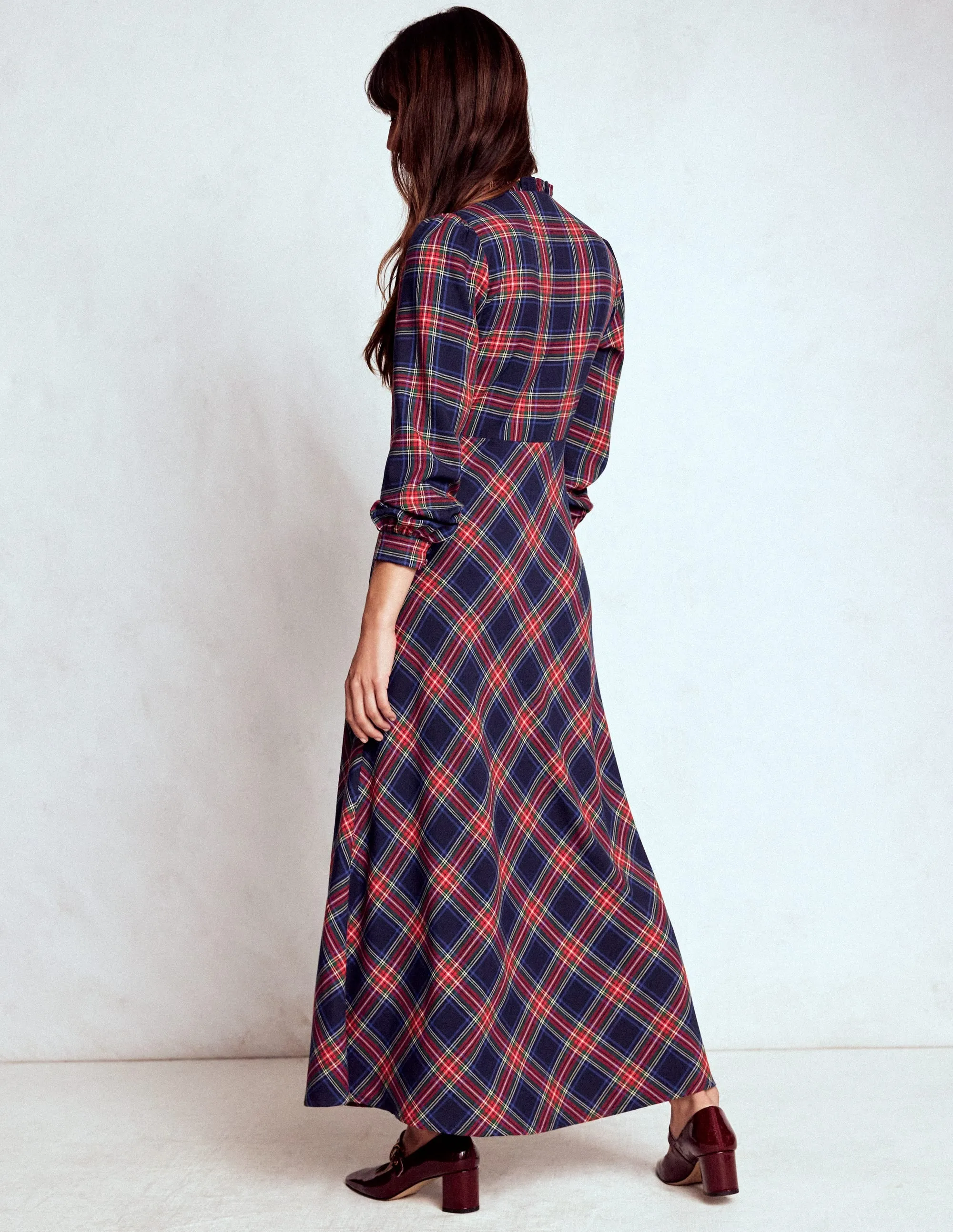Cassie Check Tea Dress-Navy, Green and Red Check Stylish semi-formal dress Timeless elegance