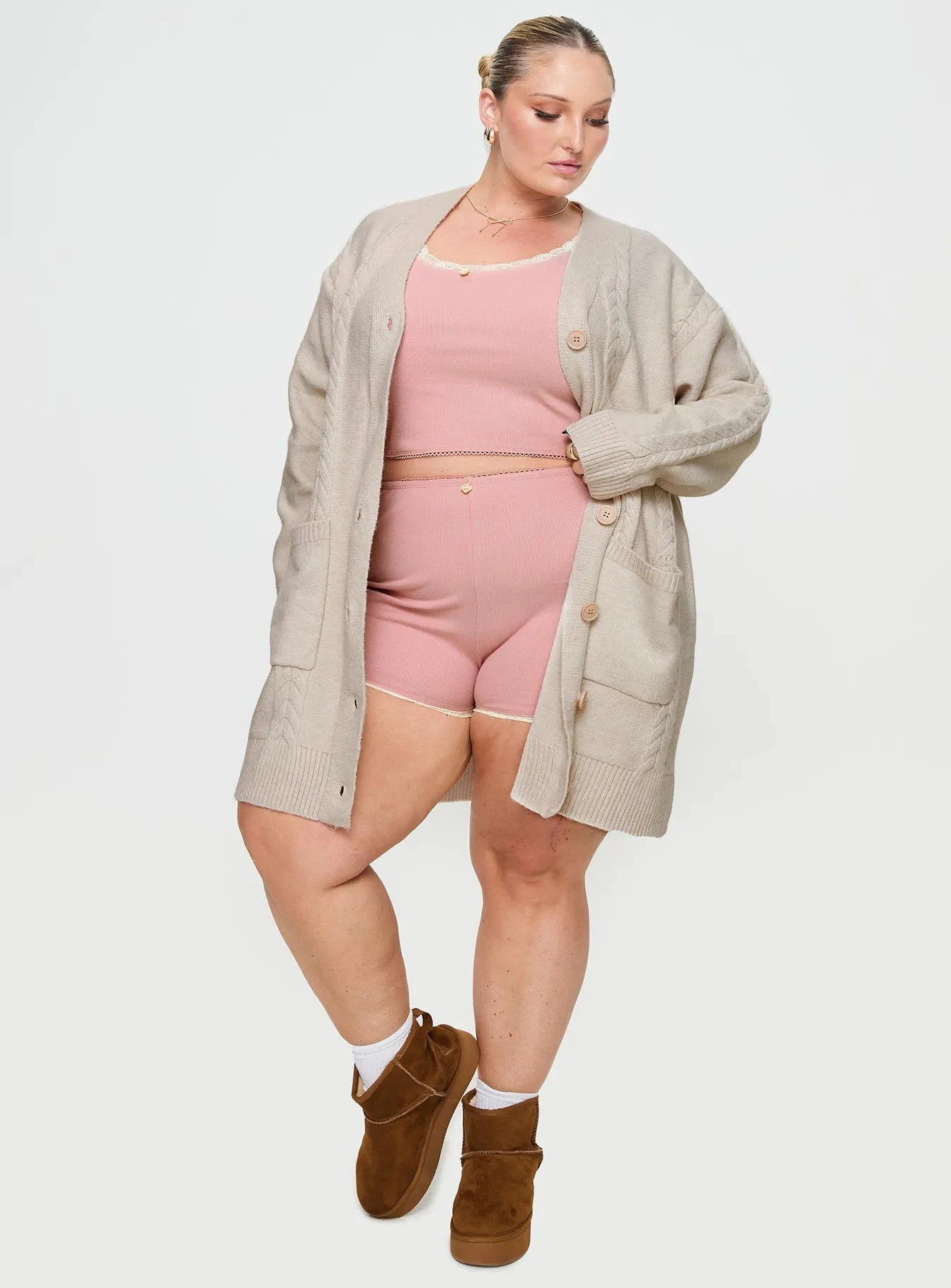 Cardi Long Sleeve Mini Dress Cream Curve Perfect Fit Edge Beat