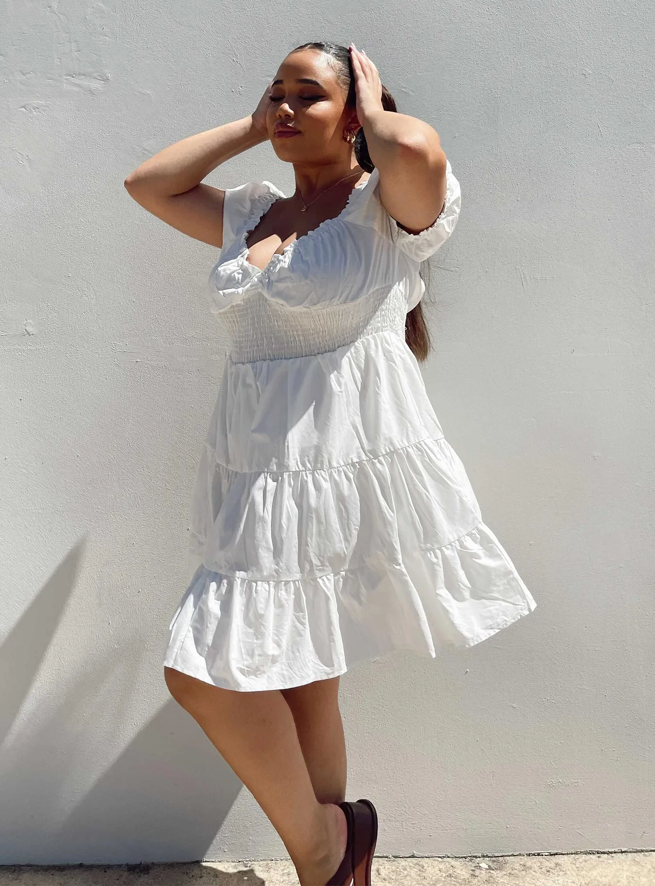 Daniela Mini Dress White Curve Stretch Fabric City Shine