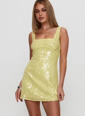 Dasha Mini Dress Yellow Sequin Heat Proof