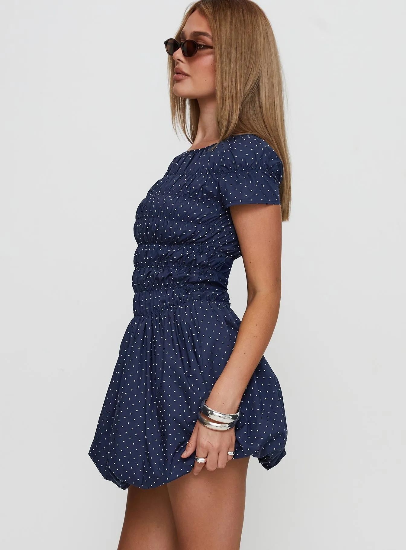 Sleek Fit Kennedia Shirred Bubble Hem Mini Dress Navy
