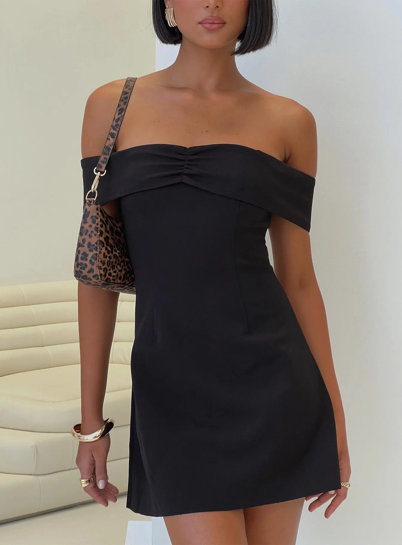 Relaxed Vibe Lanes Off The Shoulder Mini Dress Black