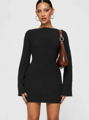 Fresh Prints Malcalm Long Sleeve Mini Dress Black