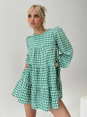 Playful Style Beat Star Miami Long Sleeve Mini Dress Green Check