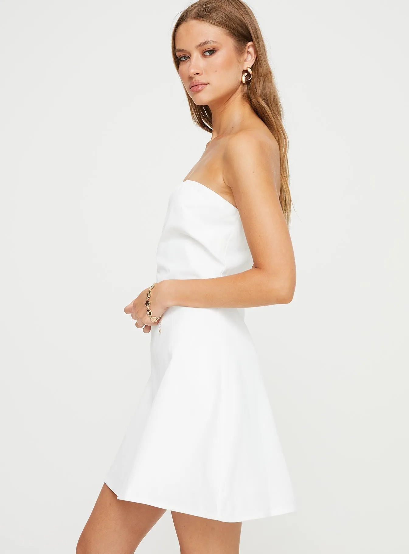 Elegant mini with floral prints Beat Edge Ostro Strapless Mini Dress White